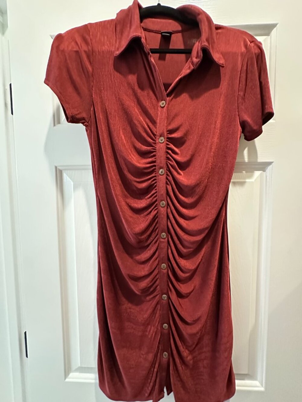 Wild Fable Rust Button Front Ruched Dress, Size M
